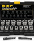 Heavy Duty Bolt Extractor Kit Featuring Internal Reverse Spiral Grip For Yanking Seized Rusted Stripped Nuts And Mangled Screws in a case