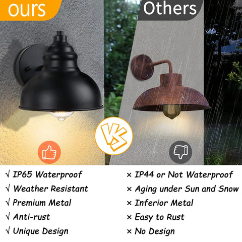Comparison of Two Pack Matte Black Outdoor Wall Lights With E26 Socket Base Farmhouse Barn Style Sconces versus inferior option