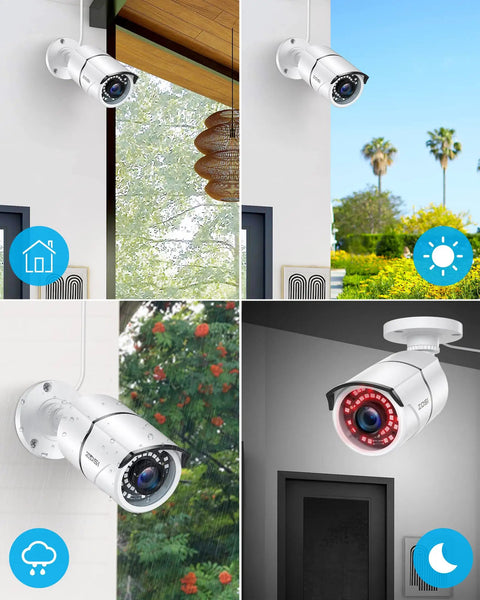 5MP PoE Bullet IP Camera with Night Vision for Outdoor and Indoor Surveillance, 95° View, mounted outside home and garden