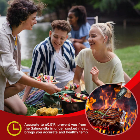 6 Pack Instant Read Meat Thermometer Set With Long 9.65 Inch Probes Digital Waterproof Kitchen Thermometer For BBQ Grilling And Cooking Great For Water Milk Yogurt Candy Quick Accurate Temperature Read User Friendly on grilled steak