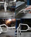 Self Adjusting Locking Pliers Set Knobs Free Squeeze And Go Grip Heavy Duty C Clamp Vise Tool in use on metal surfaces.