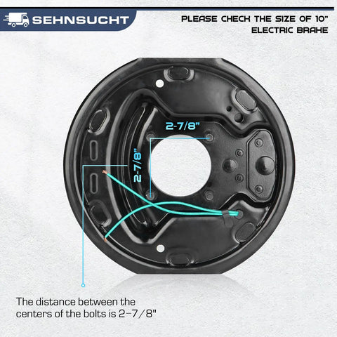 Electric Brake Kit For Trailer Axles Pair With 5 On 5 Bolt Circle Drums, 10 Inch backplate showing 2-7/8 inch bolt spacing
