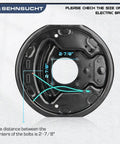 Close-up view of backplate from Trailer Electric Brake Assemblies Set Of Two Pairs Ten Inch By Two And One Quarter Inch Four Hole Mount For 3500 Lb Axles Left And Right Heavy Duty Braking For Safer Towing, showing bolt spacing.
