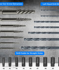 Image of 24 Piece Broken Bolt Extractor Kit With Left Hand Drill Bits Screw Extractors And Drill Bit Guides For Stripped Head Screws And Nuts Heavy Duty Auto Repair And Home Improvement Set, showing drill bits and extractors.