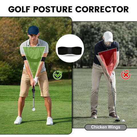 Golfer using Retractable Golf Swing Trainer With Arm Band, Instant Click Feedback For Precision, correcting posture