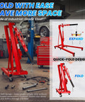 Easy Roll Three Ton Folding Hydraulic Engine Hoist with quick-fold design for compact storage and industrial-grade steel construction.