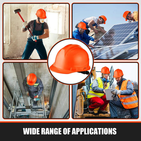 10 Pack Suspension Hard Hats For Worksite Safety With Ratchet Cap Style And Self Adjusting Crown Straps In Orange Durable ABS Helmet