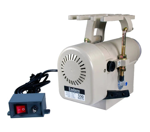 Beefy 550 Watt Servo Sewing Machine Motor For Industrial Use 110V Clutchless Operation With Quiet Noiseless Performance And Adjustable Speed Control Knob Up To 3300 RPM featuring the Enduro SM-550 with 550 watts power and control unit