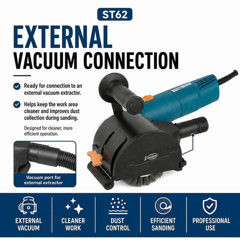 Good Luck 1400 Watt Electric Brush Sander with external vacuum connection for efficient dust control in sanding projects.