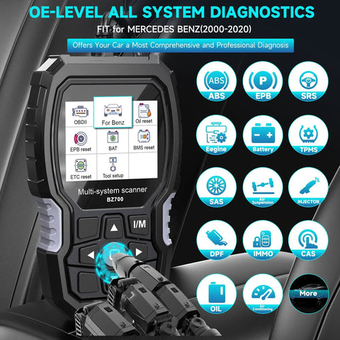 Mercedes Benz Sprinter Smart OBD2 Scanner Pro All Systems Diagnostic Tool with screen and icons for diagnostics.