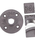 4 Pack Malleable Cast Iron Floor Flange Pipe Fittings for DIY Industrial Shelving and Vintage Furniture Decor, close-up details