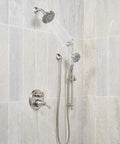 Five Setting Rain Shower Head In Brushed Nickel Round High Pressure Water Saving 1.75 GPM With Beast Mode Full Body Spray Massage
