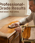 Native Bee Wax Wood Polish And Conditioner Blended With Bright Orange Oil Keep Your Furnishings Straight Up Pristine Restore Deep Color And Smooth Grain For A Clean Slick Shine 8 Oz being applied to a wooden tabletop.