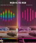 Smart RGB IC Recessed LED Lighting Kit For Wood Slat Wall Panels With Alexa And WiFi App Control Lit Color Changing RGB Strip Lighting For Acoustic Panels And Game Rooms showing dynamic color comparison