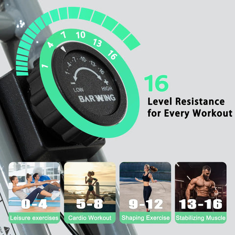 No Hassle Foldable Spin Bike For Home Gym Shredding Featuring whisper silent magnetic resistance dial showing 16 levels of resistance.