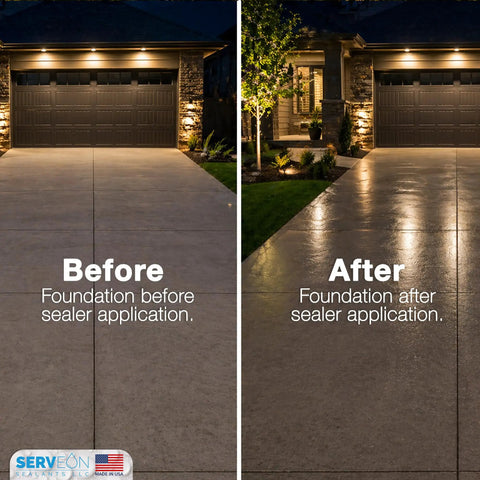 Comparison of concrete driveway before and after Tough As Nails Concrete Driveway Sealer Delivering A Dang Smooth Wet Look Finish With High Shine Gloss Protection One Gallon.