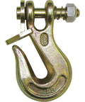 Heavy Duty Grade 80 Steel Twist Lock Clevis Grab Hook For Three Eighth Inch Chains Zinc Plated rigging with attached latch.