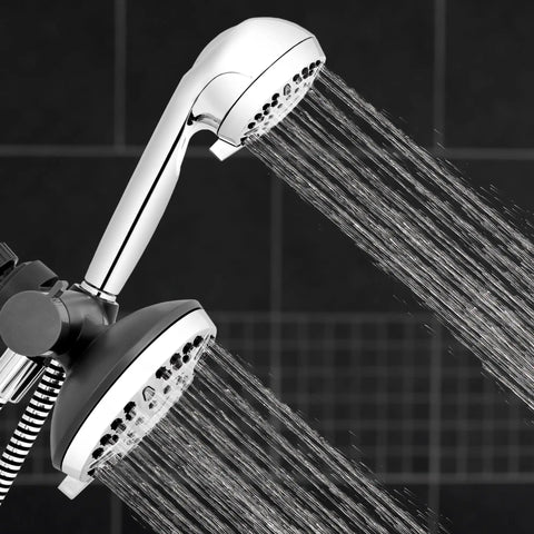 12 Mode 2 In 1 Dual Shower Head System With 5 Foot Hose And PowerPulse Therapeutic Massage Chrome Finish