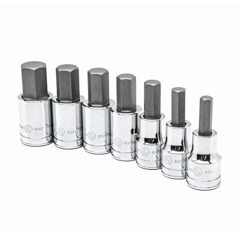 "7 Piece 1/2-Inch Drive SAE Hex Bit Socket Set With Heavy-Duty Heat-Treated Bases, Includes 5/16 3/8 7/16 1/2 9/16 5/8 3/4 Inch Sockets"
