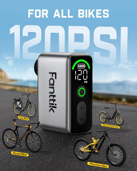 Tiny But Mighty Mini Electric Bike Pump With 120 PSI Presta And Schrader Valve for Road Bikes and mountain bikes on road