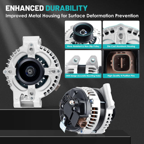 Front view of 13980 Direct-Fit Car Alternator Replacement For Honda Accord 03-07, showcasing metal housing and pulley.