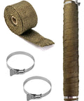 Fireproof Pipe Wrap Insulation Webbing With Adjustable Clamp Anti-Scald Chimney Ribbon For Furnace Flue Protection Heat Resistant Up To 752 F 400 C Continuous And 1085 F 538 C Peak Fits 2.56 To 3.50 Inch Pipes Includes 2 Clips, shown with metal clamps and wrapped pipe