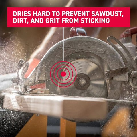 Dry Lube Drip Oil For Tools And Gear Pro Grade preventing sawdust on a circular saw blade in use