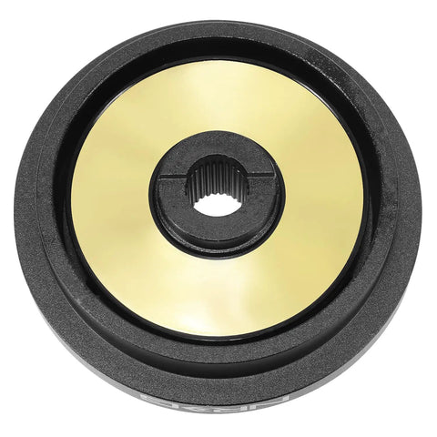 Dope Quick Release Short Hub Steering Wheel Adapter With 6X70mm Bolt Pattern And Clean Black Finish For Honda Civic Acura Integra JDM Drift Or Daily Driving Rig, top view with gold center.