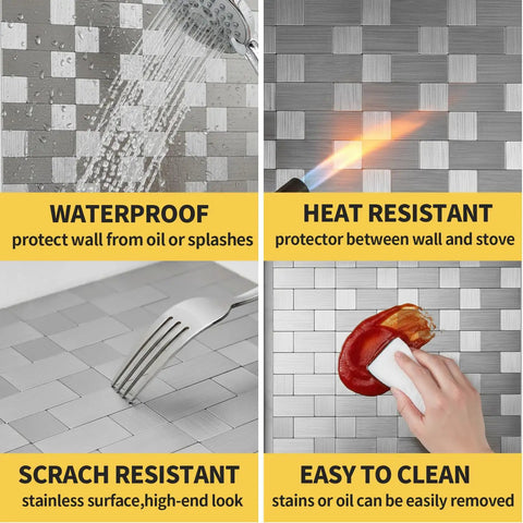 Peel And Stick Stainless Steel Backsplash Tiles For Kitchen Walls 12x12 Inches 10 Sheets Easy Install Rent Friendly Range Hood Shield