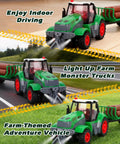 One Twenty Fourth Scale RC Farm Truck With Detachable Trailer And Wood Logs Realistic Lights Rechargeable Battery For Kids Aged 6 To 12 Great Kid Friendly Gift For Toddlers And Young Builders shown in various settings: indoor, road, and field.
