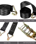 Heavy Duty 2 Inch Ratchet Straps Set, 20 Feet Long With Double J Hooks, 8000 Lbs Break Strength, Built To Haul Rugged Cargo Tie Downs