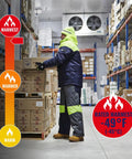 Heavy Duty Insulated Freezer Jacket Tailored To Brutal Cold Storage Jobs Badass Weather Resistant Shell Keeps You Toasty During Long Hours At The Plant with worker in cold storage.