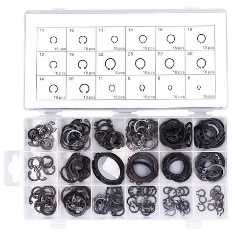 Multi Size 225Pcs C Clip Circlip Snap Ring Retaining Fastener Hardware Kit For Machines And Vehicles Durable Alloy Steel Rubber Assortment
