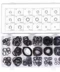 225 Piece C Clip Circlip Snap Ring Retaining Fastener Set For Machinery Vehicles Automotive And Industrial Use Durable Rubber Alloy Steel Black 6mm To 32mm Open End Design For Easy Snap In And Secure Fit Workhorse Kit in storage box