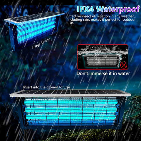 Boss Level Solar Bug Zapper Outdoor For Up To 4000 Sq Ft, Rechargeable Mosquito Killer With 18W Panel, Waterproof UV Trap in rain