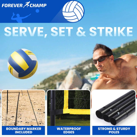 Regulation 32X3 Foot Outdoor Volleyball Net Set With Poles 8.5 Inch PU Volleyball Carrying Bag Boundary Lines Pump And Portable Backyard Beach Court Gear with waterproof edges and strong poles