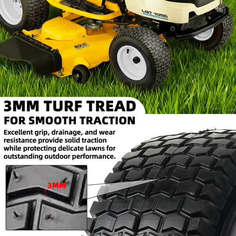 Two Pack 13x5.00-6 Flat Free Tire And Wheel Assembly For Front Mower Wheel With A Three Inch Centered Hub And Three Quarter Inch Bearing Compatible With Riding Mowers And Garden Tractors Replacement Front Wheel 3mm turf tread