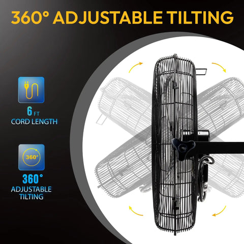 Side view of High Velocity 20 Inch Industrial Wall Fan With 4750 CFM, 3 Speed Settings, 6 Ft Power Cord, UL Listed for workshops.