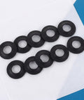10pcs Rubber Bathtub Drain Washer for Pop up Stoppers and Drains, black rubber washers arranged on a white background.