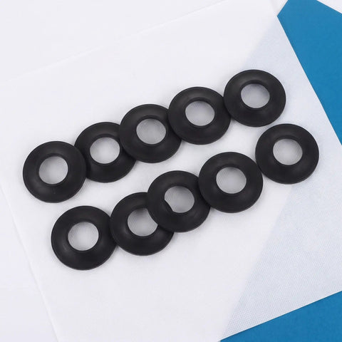 10pcs Rubber Bathtub Drain Washer for Pop up Stoppers and Drains, black rubber washers arranged on a white background.