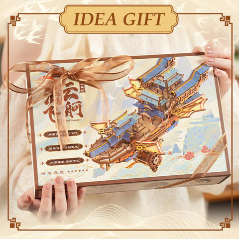 Gift box with 3D Wooden Puzzle Kit For Adults With DIY Japanese Ship Model And Music, Orien Airship Vintage Set packaging