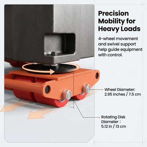 Built Tough Heavy Duty Machinery Dolly With 360 Degree Swivel Casters For Warehouses Factories And Job Sites Carbon Steel Industrial Machine Skates For Easy Moving Of Bulky Tools And Large Loads, 7.5 cm wheel