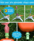 Air Rocket Launch Kit For Kids Ages 4 And Up To 100 Feet With Realistic Sound Effects Stomp And Blast And Learn Outdoor STEM Toy Comes With Companion Audio Content And Bonus Reusable Science Tool, 3 reusable rockets on adjustable base