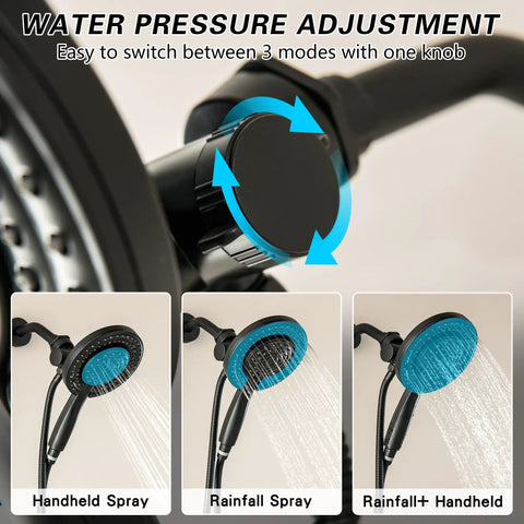 Matte Black Three Handle Shower Faucet Set With Long Tub Spout Perfect For Bathtub Shower Combo highlighting spray modes