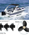 Boat on water with Volvo Penta SX Drive Aluminum Outboard Propeller 14.25 Inch Diameter 19 Pitch, 4 Blades image