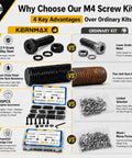 Comparison chart showcasing M4 Screw Kit With Hex Socket Head Bolts Nuts And Washers, 320 Pcs, 12.9 Grade Alloy Steel Black Oxide
