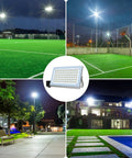 LED Flood Light Outdoor Security Light 40000 Lumens illuminating sports fields and residential areas at night
