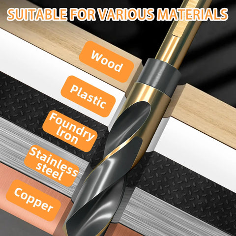 5/8 Inch Drill Bit With Reduced Shank Engineered For Metal Wood And Plastic on various materials: wood, plastic, stainless steel.