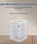 Freestanding 4 Panel Pet Gate With Walk Through Door Adjustable Indoor Dog Barrier Fence shown folded on wood floor.