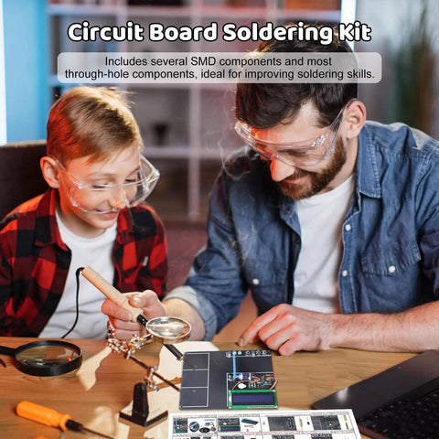 Father and son using DIY Smart Parking System Soldering Kit For Teens And Students Learn Circuits And Logic Control Kit